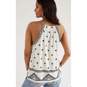Anthropologie Kiana Embroidered Halter‎ Top Womens Small Ivory Black Aztec Boho